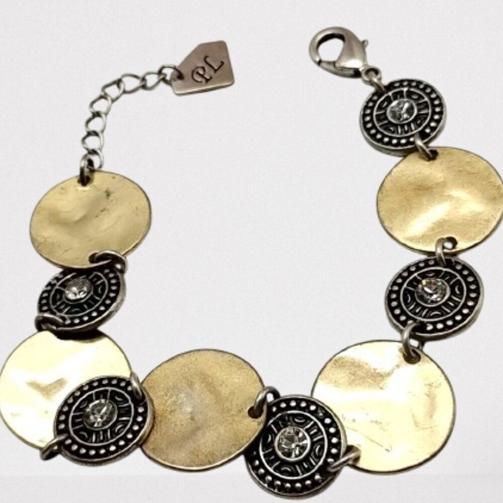 Vintage Park Lane CORONADO Bracelet Gold & Silver Disc Medallion Rhinestone